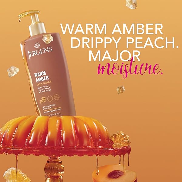 JERGENS SHEA FUSION WARM AMBER SCENTED LOTION, MOISTURIZING BODY LOTION WITH SHEA BUTTER AND VITAMIN E, 14 FL OZ