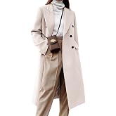 Kinghua Womens Long Wool Coats Fall Winter 2026 Trench Coat Dress Peacoat | Notch Lapel, Doble Breasted Closure Front, Side Flap Pockets, Long Sleeve, Below Knee Length