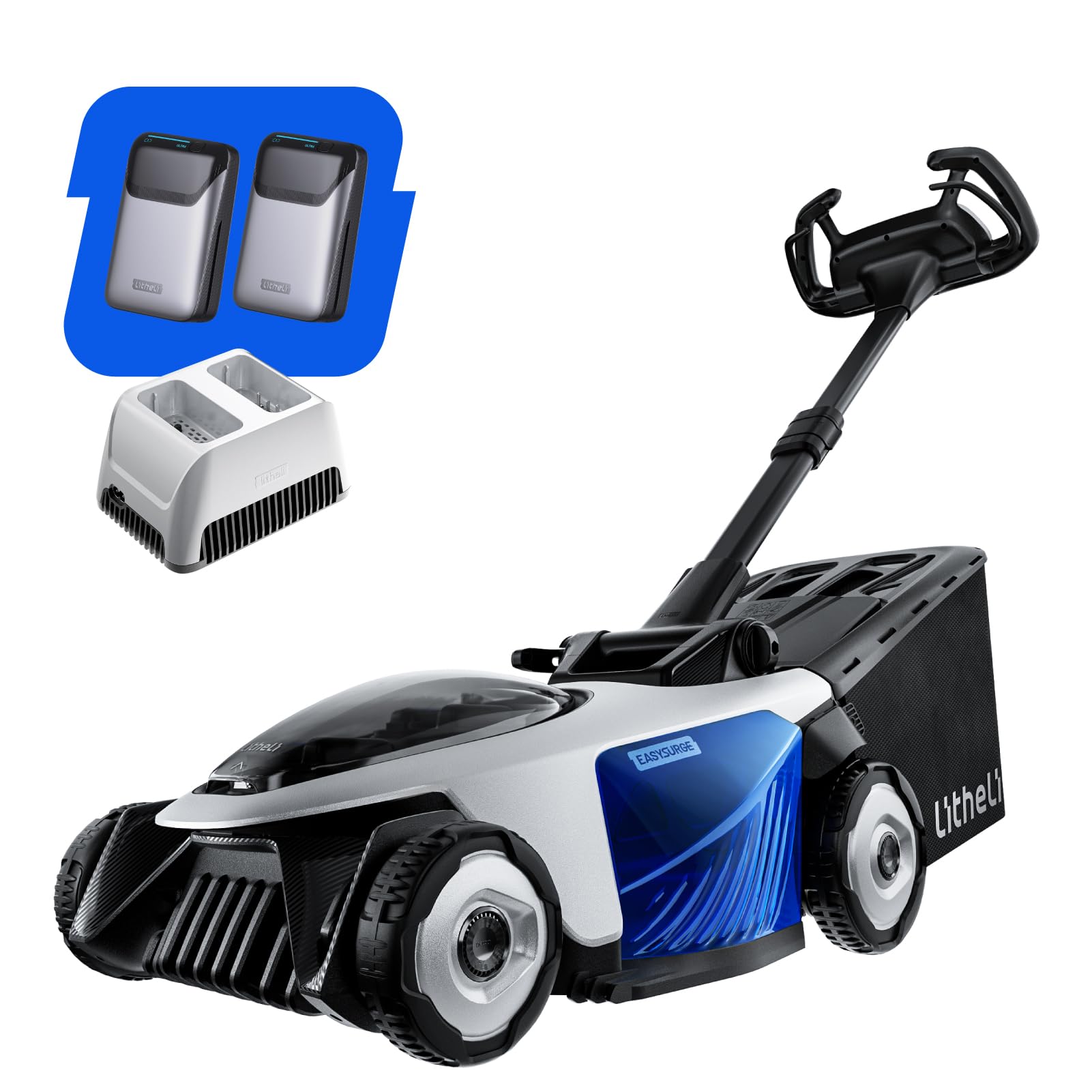 Photo 1 of ***(USED,BLADE NOT ROTATNG ISSUES, SOME SCUFFS/SCRATCHES, GRASS RESIDUE)*** Electric Lawn Mower, Self-propelled Lawn Mower Cordless 40V(2x20V) 18.5" Brushless Mower with Electric Cutting Height Adjustment, Higher Rotation Speed, 2 x 4.0Ah Battery and Rapi