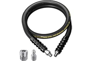 POHIR 5FT Pressure Washer Whip Hose 4800psi 3/8'' Steel Wire Braided with 3/8'' Quick Connect Plug, Reel Connector Jumper Hose for Pressure Washing