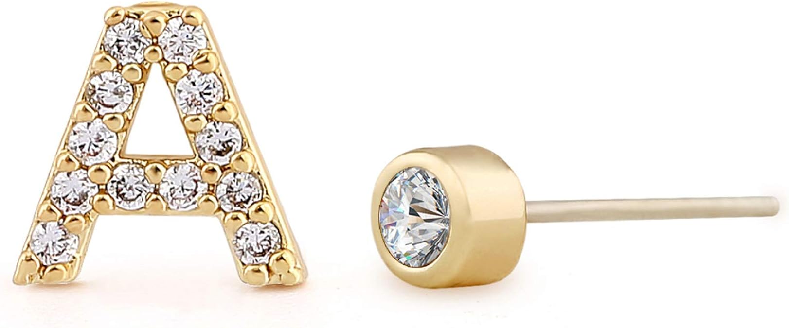 Initial Stud Earrings, 14k Gold Plated 925 Sterling Silver Ear Post Hypoallergenic Tiny Alphabet
