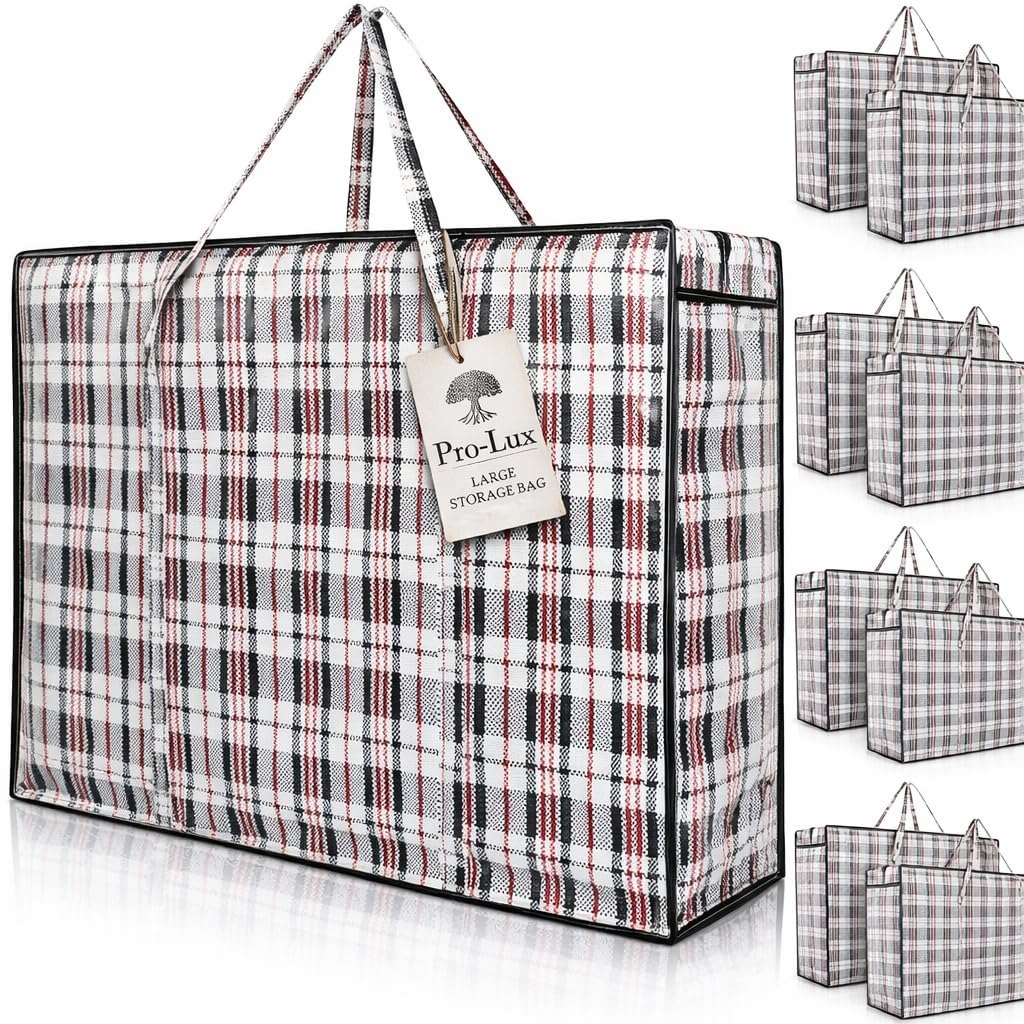 PRO-LUX Laundry Bags XXL, Pack of 8, 120L Strong, Reusable & Durable Extra Large Storage with Zips and Handles. Ideal for Moving House, Bedding, Laundry & Clothes Storage (80 X 60 X 25cm)