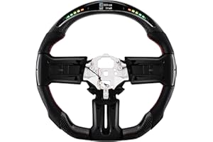 MOTAFAR Carbon Fiber Steering Wheel D-shaped Flat-bottom LED Shift Indicator Racing Display Preforated Leather Grip for Mustang EcoBoost/GT/Shelby GT500 2012-2014