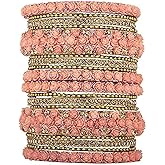 Aheli Ethnic Colorful Metal Bangles Chudha Set Stone Studded Bangle Set Indian Wedding Wear Fashion Jewelry Gift for Women Green