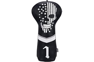 CAIOBOB mytag Skull Skeleton Golf Head Covers Black Synthetic Leather Golf Headcovers Set Fits Driver Fairway Wood Hybrid/Utility Putter Iron Wedge Headcover