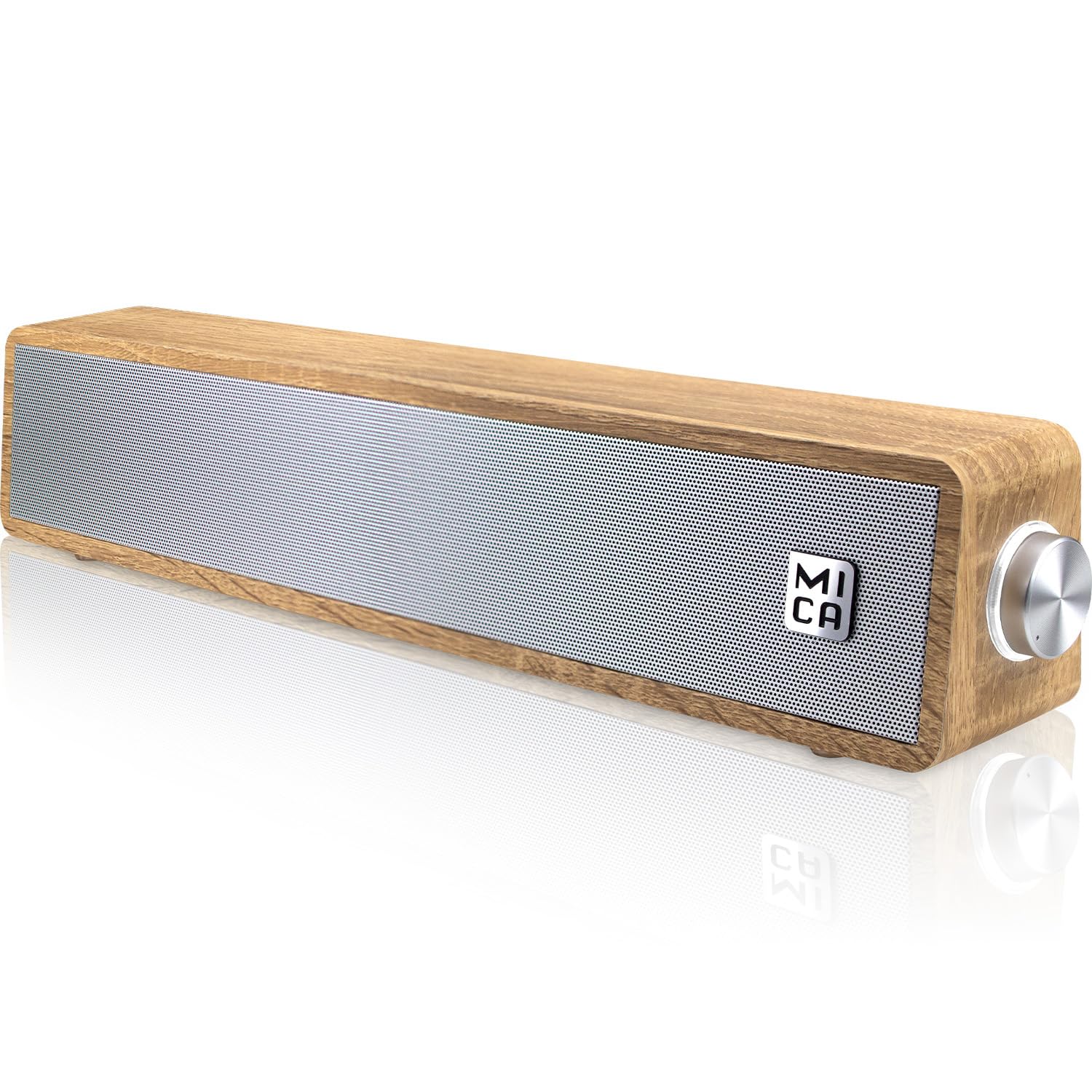 Photo 1 of MICA Bluetooth Computer Speakers, Angled Retro Wooden Computer Sound Bar, 3.5mm Aux-in Connection, Vintage Wired USB Powered PC Speakers for Desktop Monitor, Laptop, Tablet - Yellow (M30T)