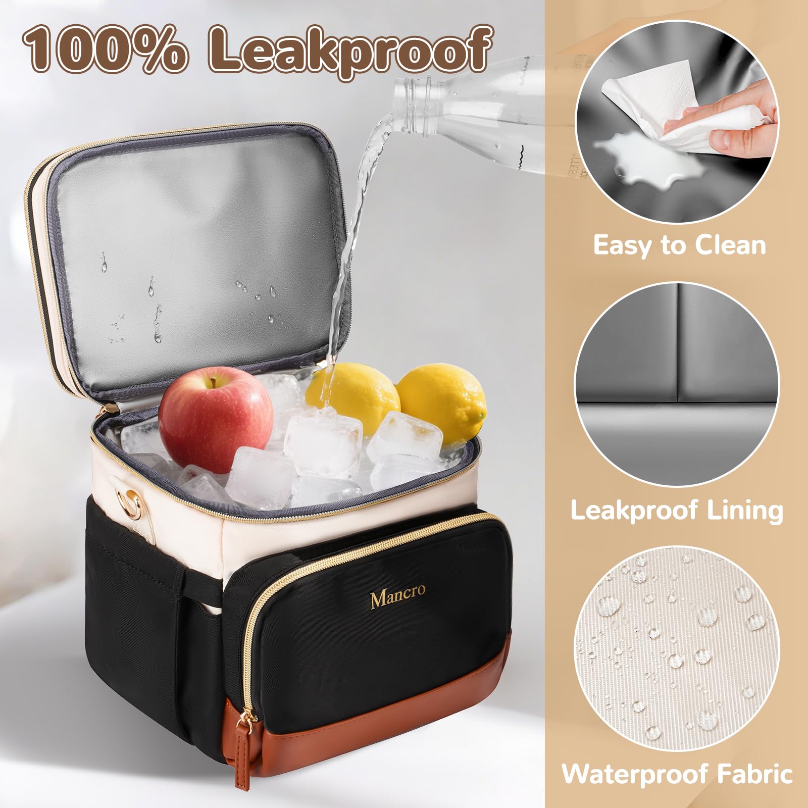 Mancro Expandable Breast Milk Cooler Travel Bag with Ice Pack, Double Layer Baby Bottle Bag Fits 6 Bottles Up to 9 Ounce, Breastmilk Cooler Bag with Shoulder Strap for Nursing Moms & Daycare