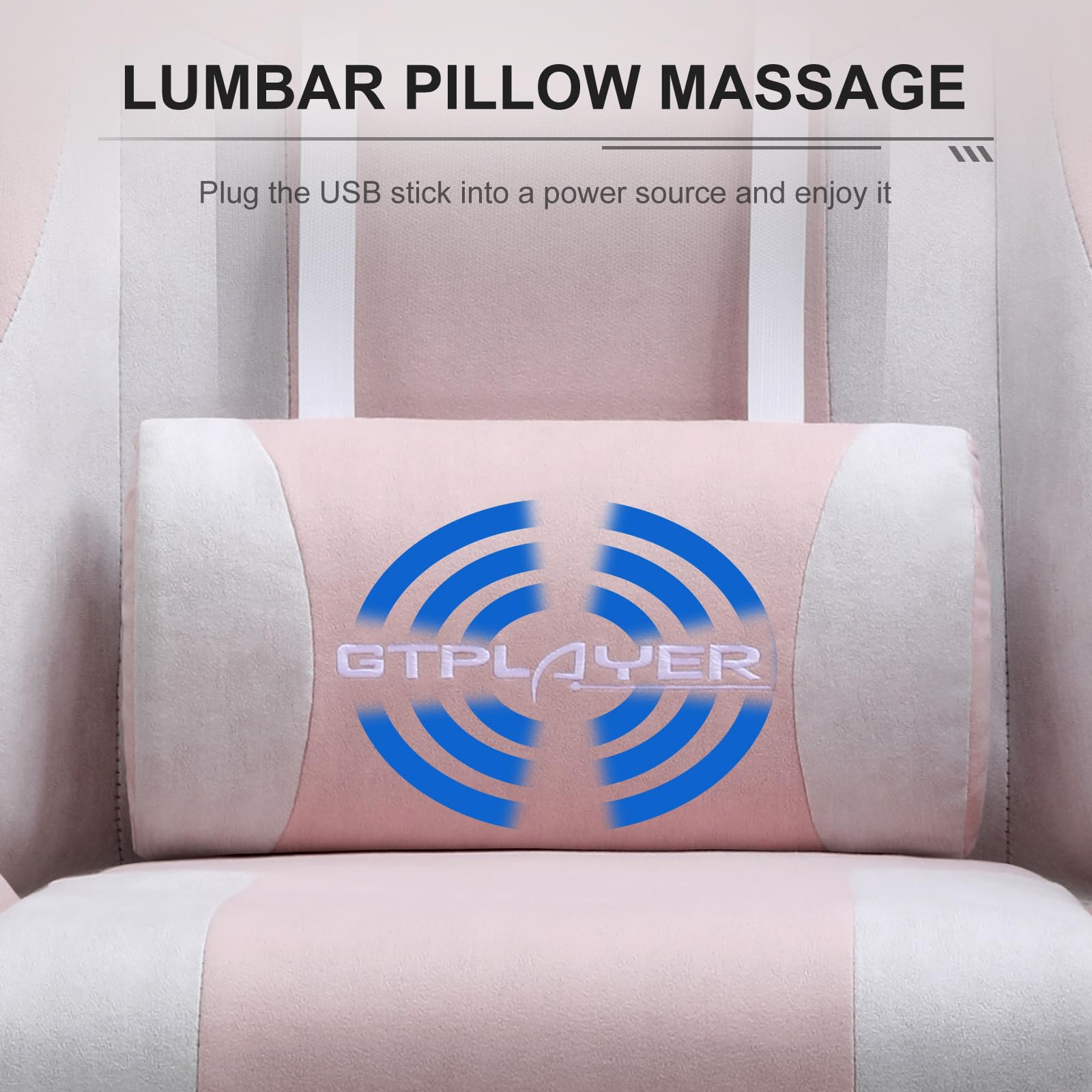 Gtplayer Fabric Gaming Chair, Massage Ergonomic Computer Chair With Footrest, Lumbar Support, Headrest, Height Adjustable Home Office Reclining Pc Racing Chairs Pink - View 8