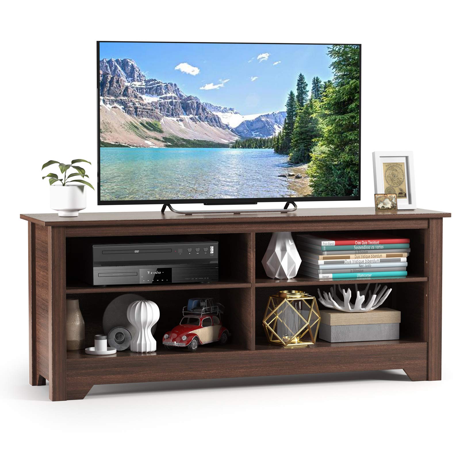 Tangkula 4 Cubby TV Stand, Wood TV Stand for TVs up to 65 Inch