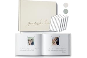 BVSSX Wedding Guest Book With Clear Photo Corners Stickers - Linen Photo Guestbook to Sign at Bridal Shower or Wedding Reception Party - 100 Pages