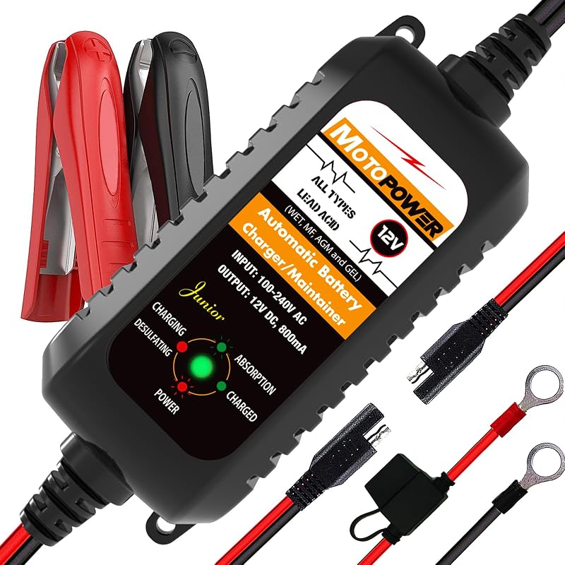 MP00205A 12V 800mA Entièrement Chargeur de Batterie Automatique/Mainteneur pour Voitures, Motos, ATV, RVS, Powersports, Bateau et Plus Encore