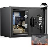 Mitlvge 0.5 Cu Ft Mini Safe Box with Fireproof Document Bag, Money Safe with Keys &amp; Pass Code &amp; Wall Mount Kits, Small Safes with Smart Alert System for Money, Jewelry, and Documents【2026 New】