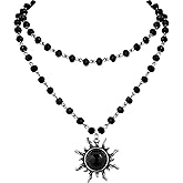 Sacina Gothic Emo Grunge Sun Choker, Black Bead Choker Necklace, Black Jewelry, Gothic Goth Necklace, Halloween Christmas Jewelry Gift for Women