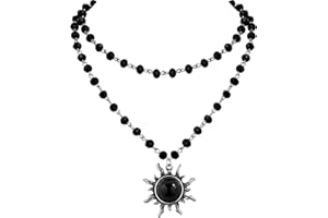 Sacina Gothic Emo Grunge Sun Choker, Black Bead Choker Necklace, Black Jewelry, Gothic Goth Necklace, Halloween Christmas Jewelry Gift for Women