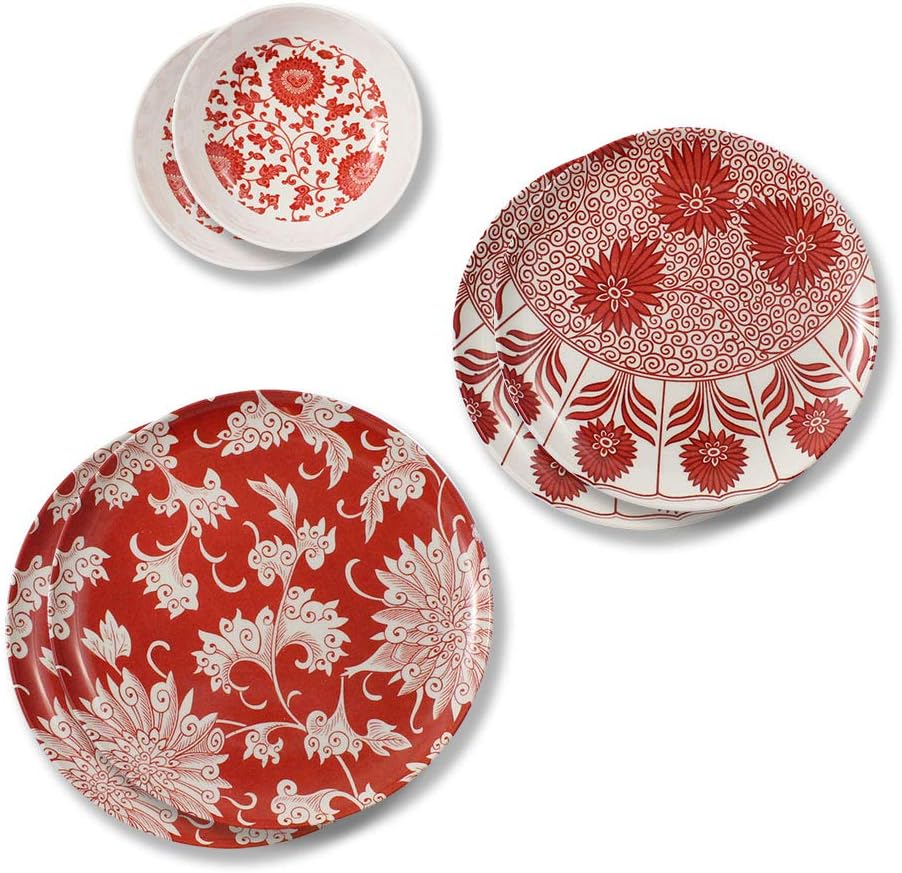 cartaffini Damascus Red Set – 6 Pieces: 2 Dinner Plates, 2 Dessert Plates, 2 Bowls