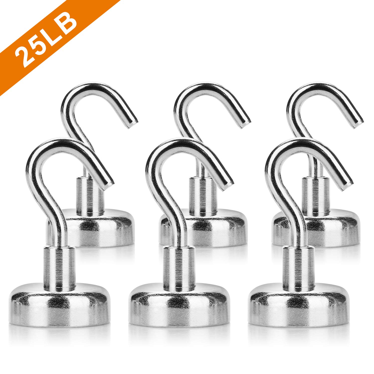 6PCS Magnetic Hooks, Premium 25LB Neodymium Heavy Duty Magnetic Hooks，Indoor/Outdoor Magnet Hanging Hook for Home, Kitchen, Workplace, Office and Garage