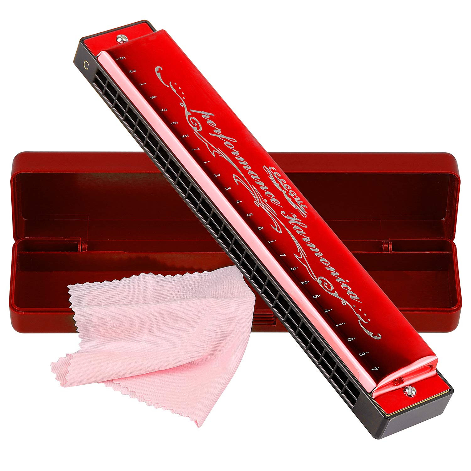 Harmonica Harp Harmoc Armonica 24 Hole Mouth Organ Professional Key of C Polyphony Diatonic with Case for Blues Folk Jazz Pop Music Instrument