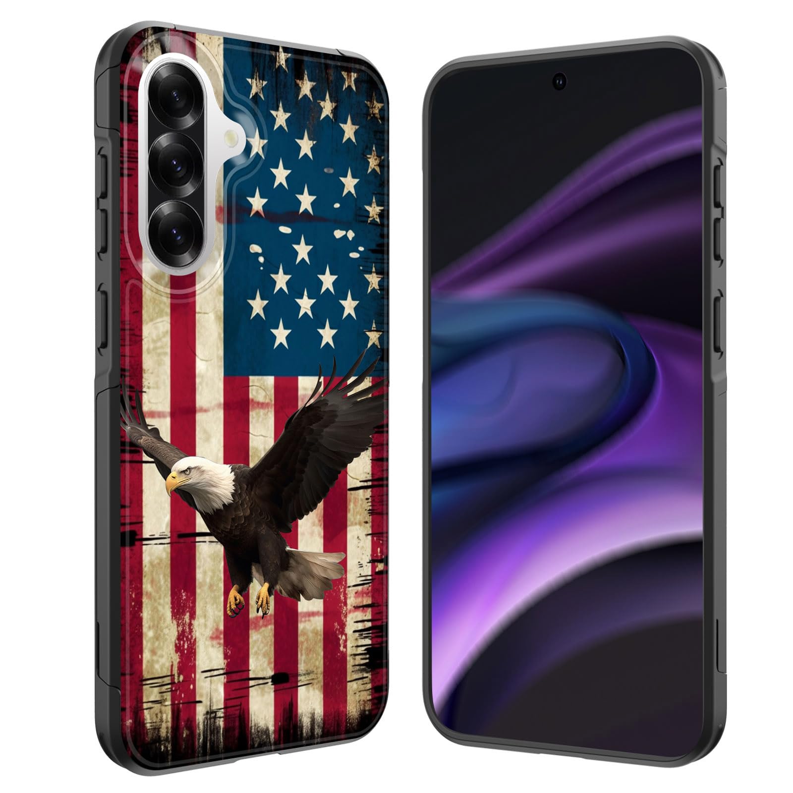 GFEWYTJYJ for Galaxy A17 5G Case,[10 FT Military Grade Drop Protection] Non-Slip Heavy Duty Shockproof Phone Case for Samsung Galaxy A17 5G 6.7 inch 2025,American Flag Bald Eagle