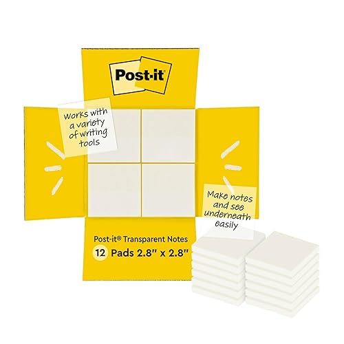 Post-it Transparent Sticky Notes, 3x3 in, 12 Pads/Pack, 36 Sheets/Pad, Sticks Securely and Removes Cleanly