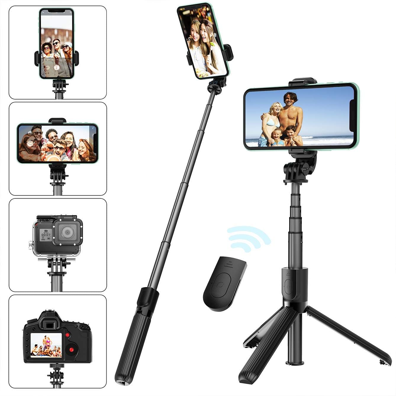 Selfie Stick Tripod with Removable Wireless Bluetooth Remote Shutter Compatible,Lightweight Extendable Aluminum Pocket Selfie Stick for iPhone 11/XR/X/8/8P/7/7P Android Phone，Gopro,Webcam and Camera: Camera & Photo