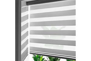 LINKCOO Zebra Blinds Roller Shades for Windows, Pretection Privacy, Light Filtering Control Day and Night, Corded Roll Pull Down Blind for Home and Office (Grey - Width 40", Max Drop Height 72")