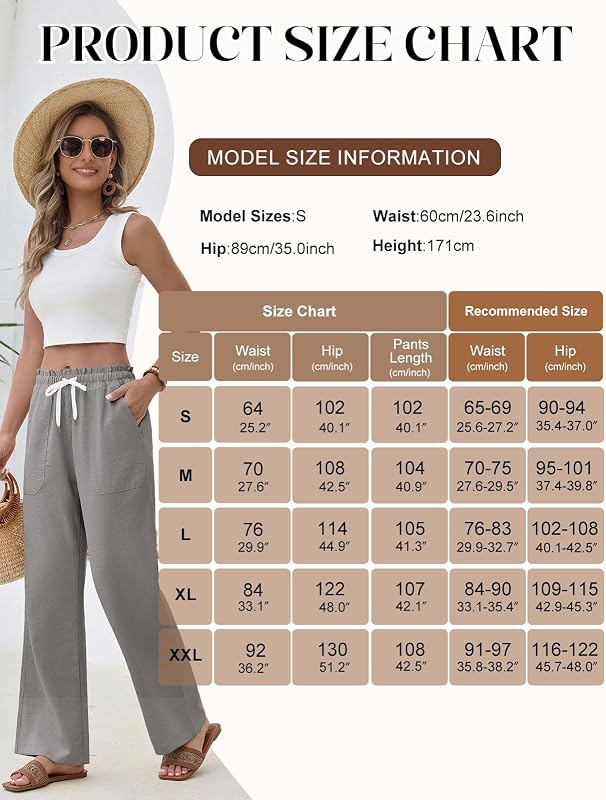 Pantaloni Donna Estivi Pantaloni Larghi Legger (Grigio, L)