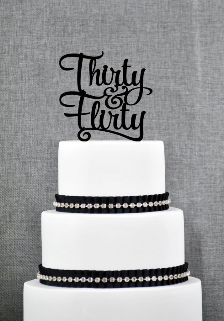 Loihuen Fun Thirty and Flirty Birthday Topper Script Birthday Cake Topper Customizable Colors
