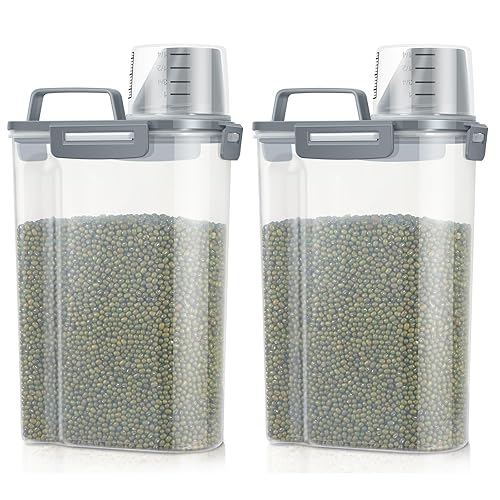 TBMax Rice Container 2 Pack 5 Lbs, Plastic Kitchen Pantry Food Storage Container with Easy pouring Spout and Cup, Small Pet Dog Cat Food Dispenser -Dark Grey