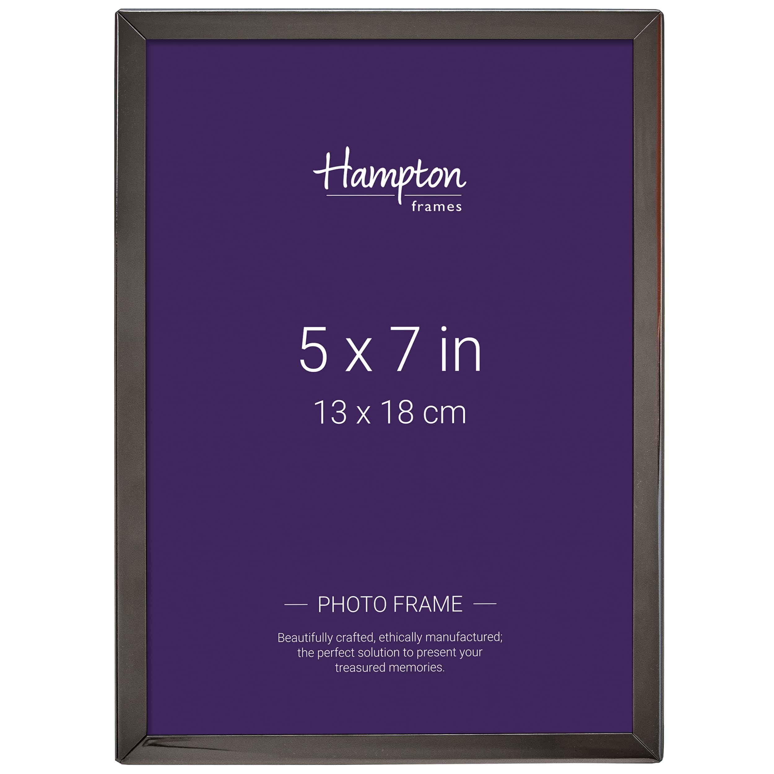 Hampton Frames KINGSBRIDGE Picture Frame | 5x7 (13x18cm), Black, Polished Nickel Metal, Glass Front | Freestanding or Wall Mount | Modern Rectangular Photo Display