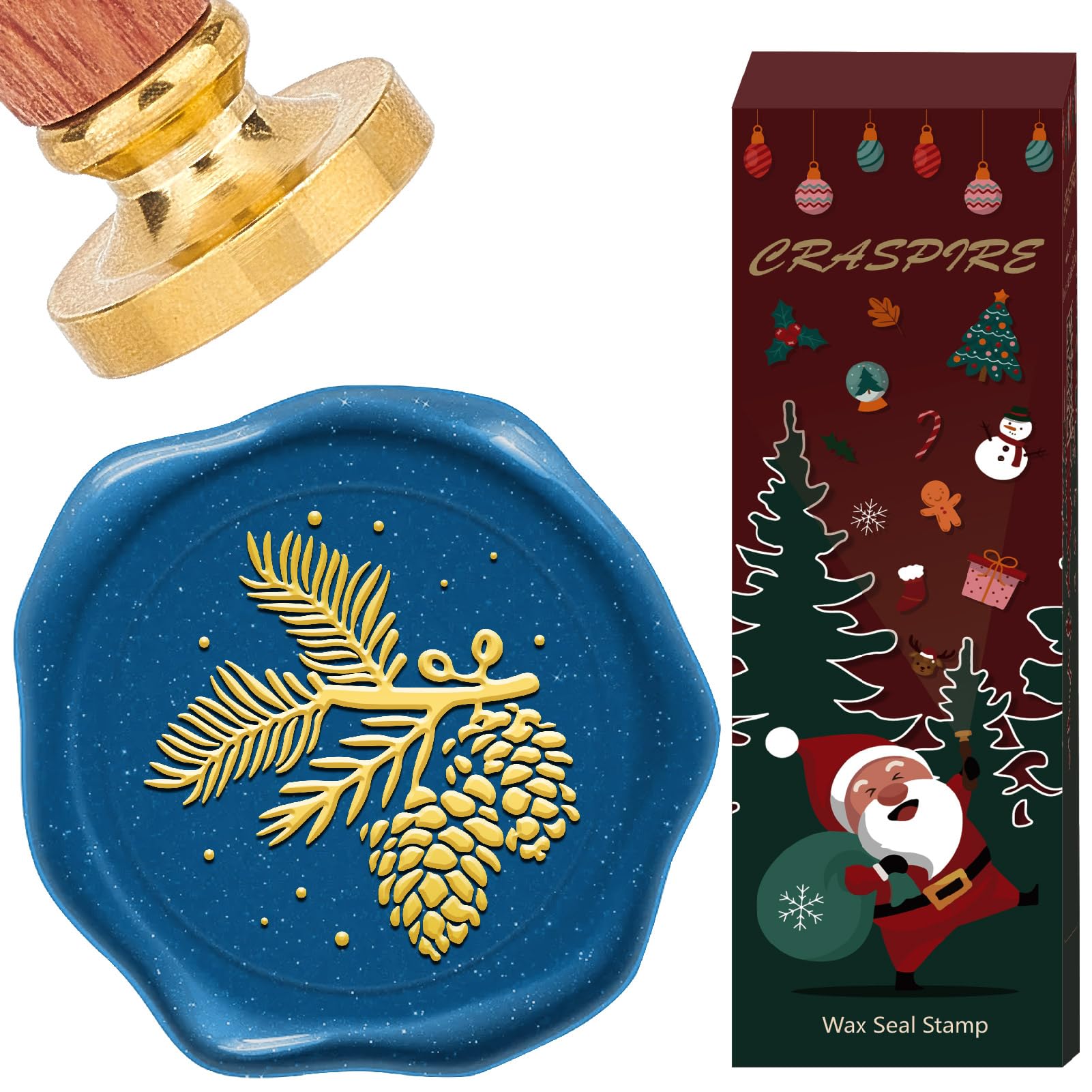 CRASPIRE Mini Pine cone Wax Seal Stamp Branches 1.18“ Removable Head Sealing Stamps Retro Wood Stamp Removable Brass Head for Wedding Invitations Envelope Halloween Christmas Thanksgiving Gift Packing
