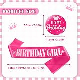 Yaomiao Hot Pink Birthday Sash Glitter Rose Pin Set Women Adult Party Decor view 2