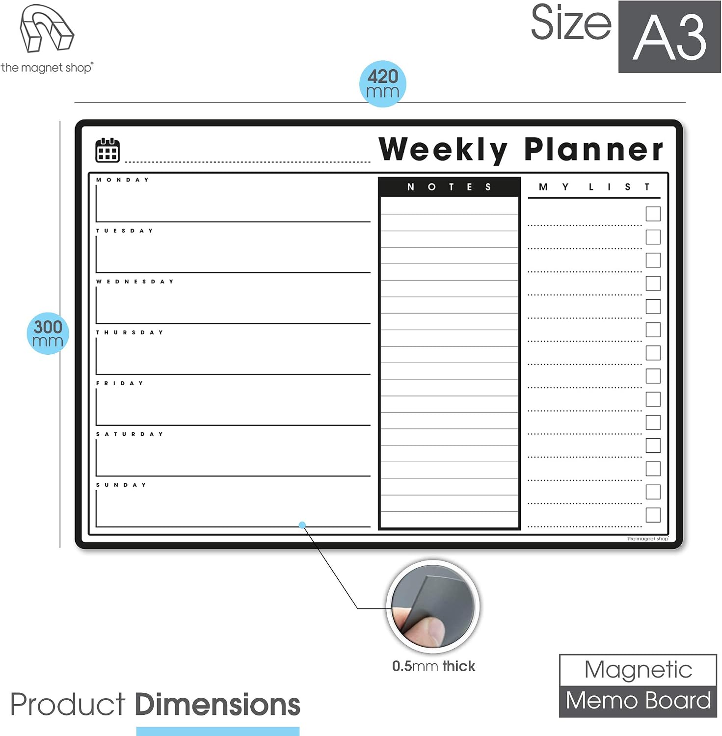 TMS A3 Weekly Planner Whiteboard, A3 - Style 1 - Image 4