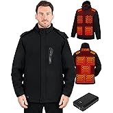 Kungf Heated Jackets for Men with 7.4V 16000 Rechargeable Pack, Winter Soft Electric Heated Coat Outdoor with Detachable Hood