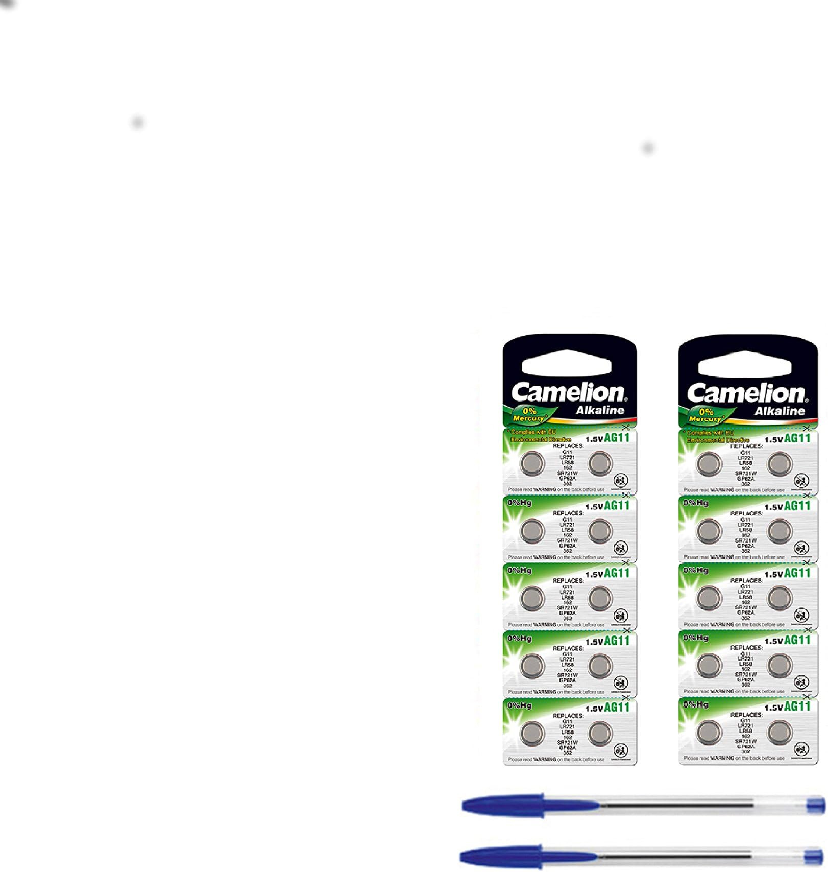 20 Camelion Button Cell Alkaline Battery Batteries AG11 1.5 V + 2x Pen FREE
