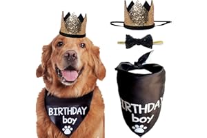 Perktail Cute Pet Birthday Crown Hat and Bow tie Collar Set for Dog Cat Birthday Party Supplies (Black Gold Set)