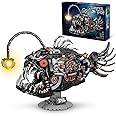 Mechanical Angler Fish Building Set with Light, Creative Ocean Lantern Fish Animal Toy for Home Office Decor, Compatible with