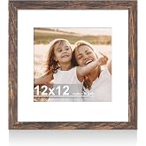 Hongkee 12x12 Picture Frame with Real Glass Wood Frame, 1 Pack (Mat 8x8) | Rustic Brown, Display 12 x 12 No Mat for Wall and Tabletop for Photos, Artwork; Fits Home, Office &amp; Gallery Wall Decor
