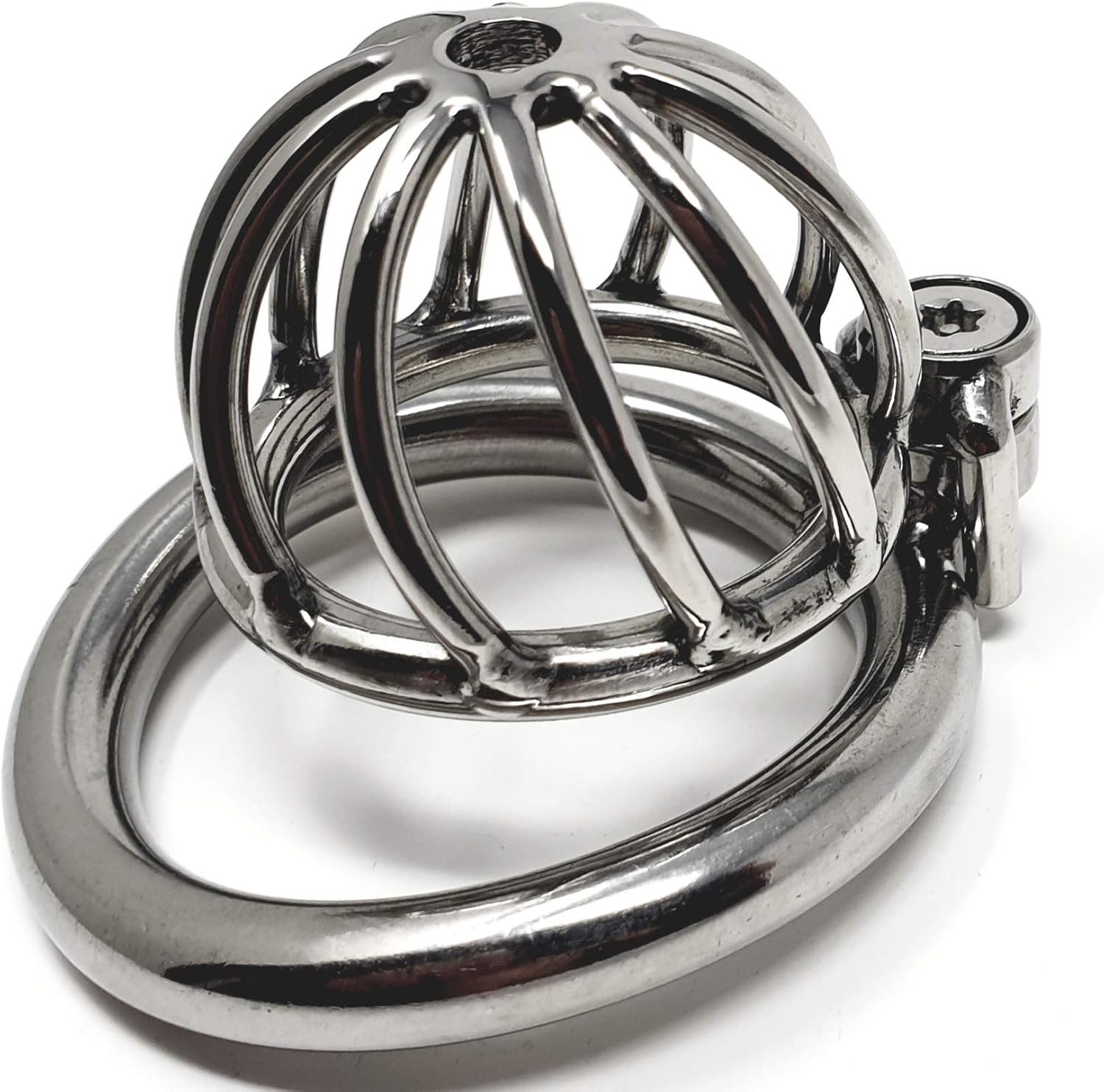 Bondage Masters Chastity Cage Ultra Short Male Chastity Device, Nano Cage, Silver