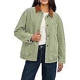 Fnortc Womens Oversized Jeans Jacket Casual Long Sleeve Corduroy Collar Barn Boyfriend Trendy Denim Jacket Coat with Pockets