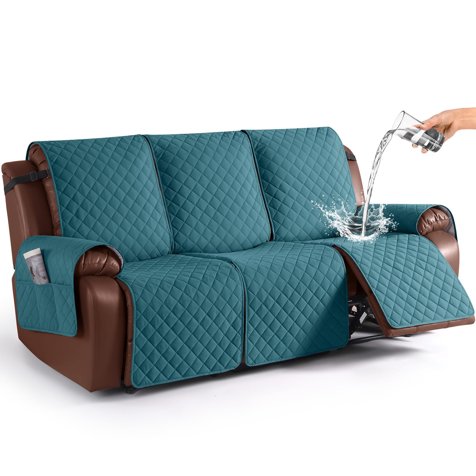 Photo 1 of KinCam Waterproof Recliner Sofa Cover, Non-Slip Reclining Couch Covers for 3 Seat, Recliner Couch Cover Furniture Protector with Elastic Straps for Pets, Kids, Peacock Blue