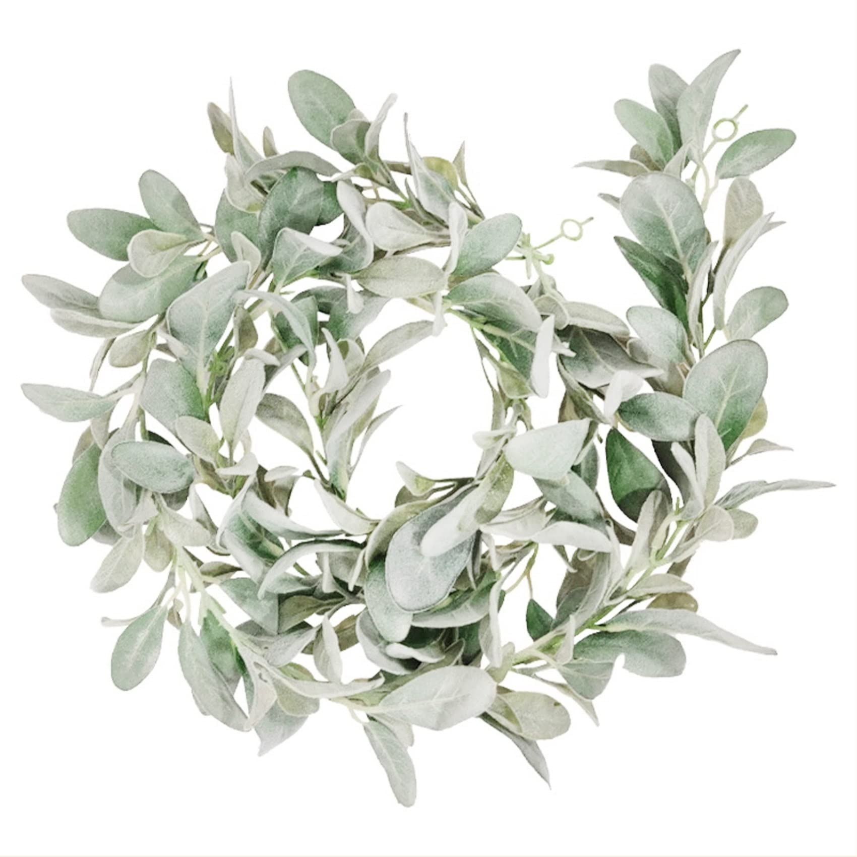 PRATYAHARA Artificial Flocked Lambs Ear Garland - 2Meter Soft Faux Vine Greenery and Leaves for Farmhouse Mantel Decor