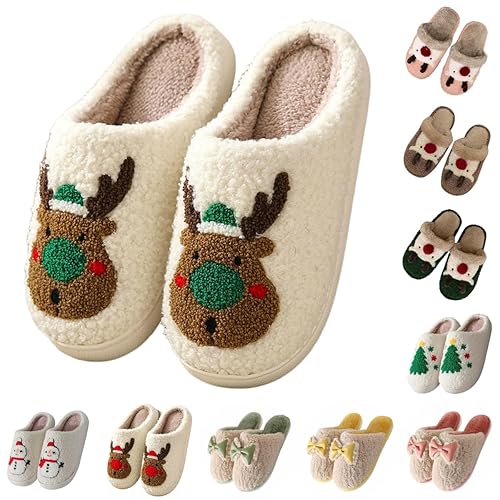 Womens Slippers,Christmas Slippers for Women Men UK Fashion Unisex Fluffy Home Slipper Autumn Indoor Cozy Non-Slip Thick Sole Heart Reindeer Cookie Man Santa Xmas Shoes,Women Shoes 6 6-Green