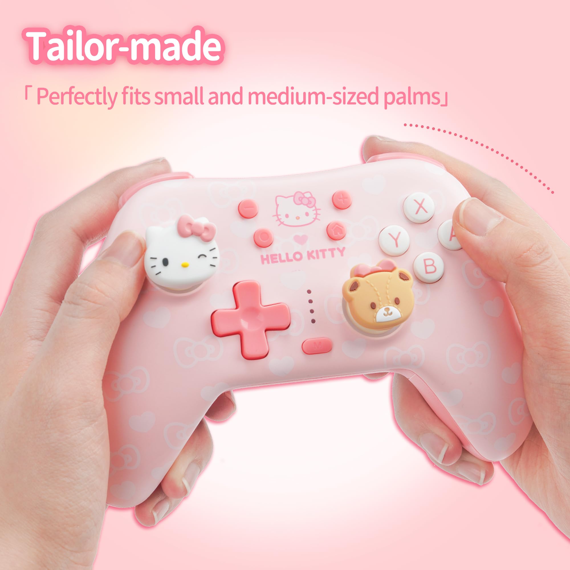 Kuitmor Pink Switch Controller,Hello Kitty Hall Effect Controllers Wireless for Switch 2/1/OLED/Lite,PC,Android,iOS | Bluetooth + Wired,1000mAh Battery,6-Axis Gyro,Dual Vibration,RGB Breathing Light