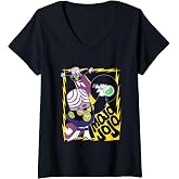 Womens Powerpuff Girls Mojo Jojo Collage Cute Cartoon V-Neck T-Shirt