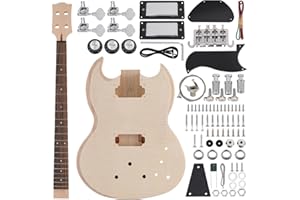 ZEFF DIY Electric Bass Guitar Kits, Basswood Body, Maple Neck and Rosewood Fingerboard, Right, H Pickups, All Accessories Included