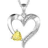 YL Heart Necklace 925 Sterling Silver Love Heart Pendant Birthstone Jewelry for Women