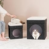 Bonlife Foldable Large Cat Bed Indoor Grey 45x45x50CM with Removable Cushion view 6