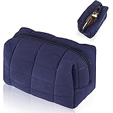 Sibba Makeup Bag Soft Pouch Pencil Case Aesthetic Cosmetic Pouch Bathroom Shower Fuzzy Plush Toiletry Organizer Make Up Organize Accessories Travel Bag Y2k Purse Containers Women (Navy)