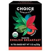 Choice Organics English Breakfast Tea, 16 Tea Bags (6 Pack) | Compostable Tea Bags, USDA Organic, Vegan and Non-GMO Verified Caffeinated for Everyday Breakfast