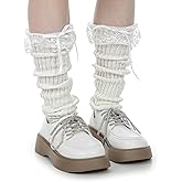 ValueBargain 1 Pairs Leg Warmers with Bows, Knit Leg Warmers for Women, Y2K Lace Bowknot Ruffle Layered Socks, Harajuku Lolita Costume Party Accessory